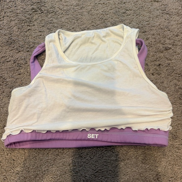 SET Active Tops - SET White Ribbed Crop Tank with Lavender Sports Bra